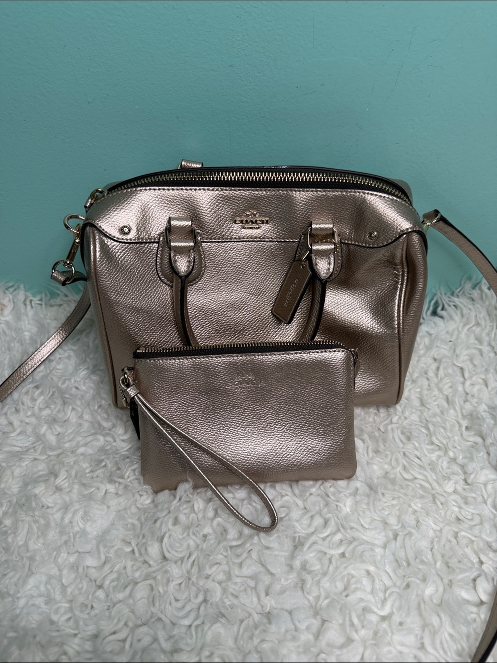 Coach Metallic Rose Crossbody with Matching Wristlet